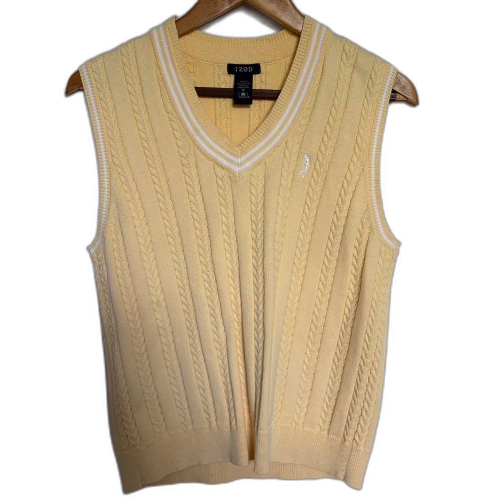 IZOD Women's Butter Yellow V-Neck Golf Sweater Vest Size M 100% Cotton